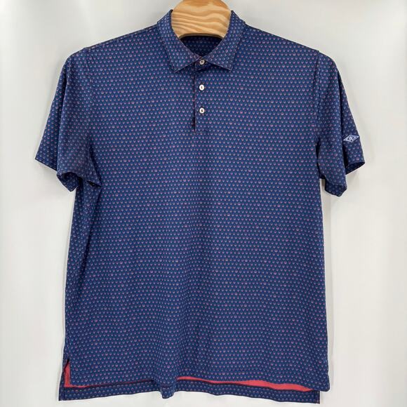 Peter Millar Summer Comfort XL Blue Skull Pattern Short Sleeve Golf Polo Shirt - Picture 6 of 7